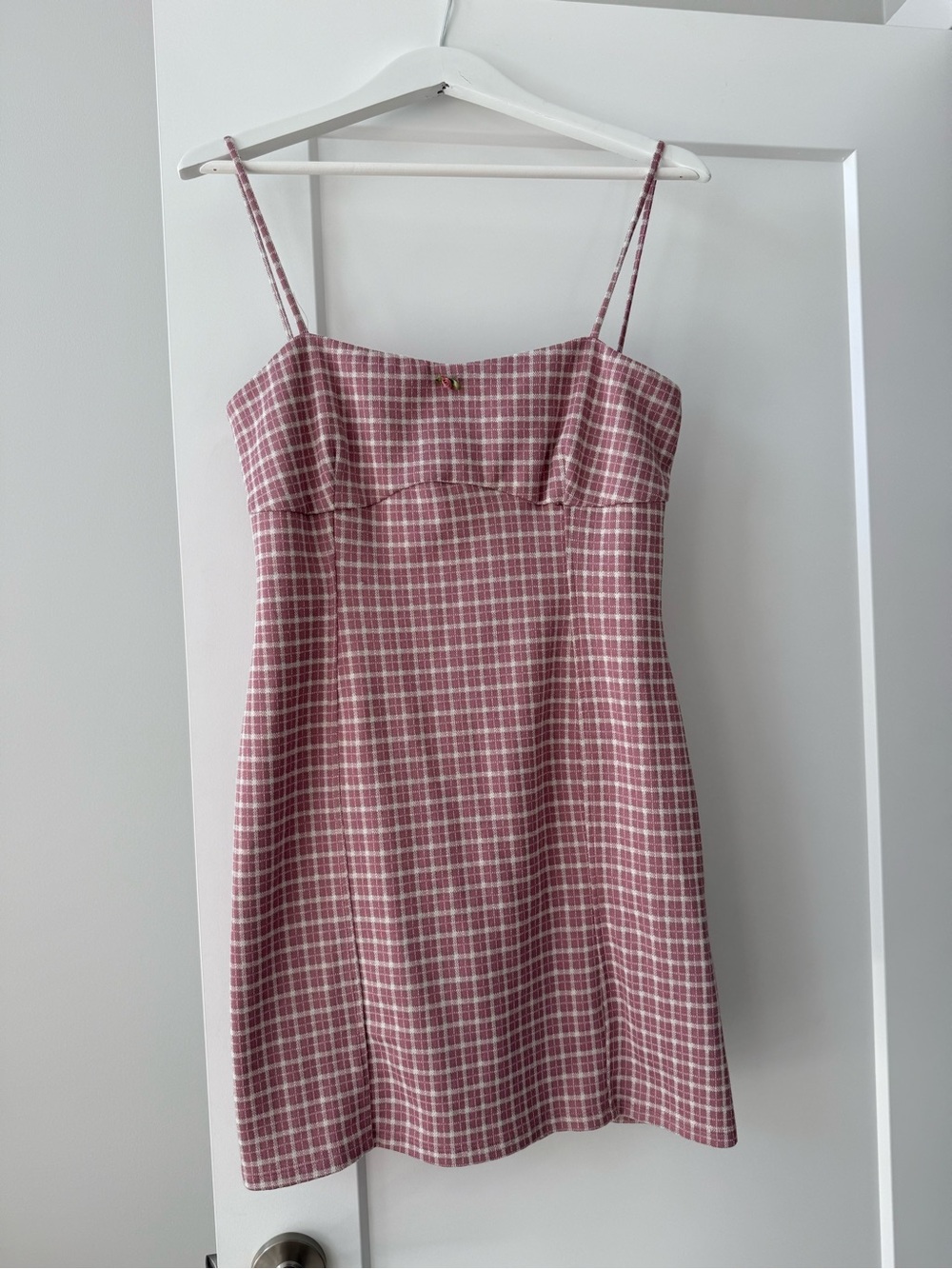 NEW Pink Plaid Spaghetti Strap Stretch Mini Dress Size XL